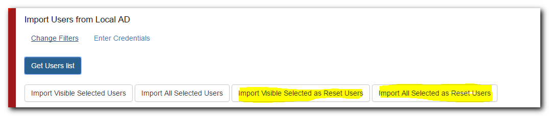 Import visible or selected reset users