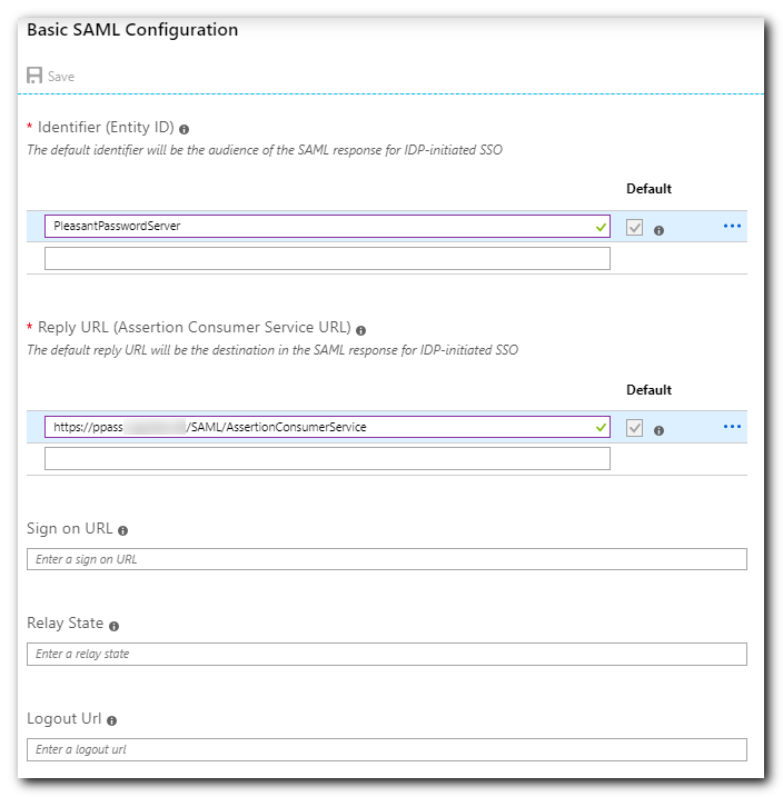 Azure Basic SAML Config