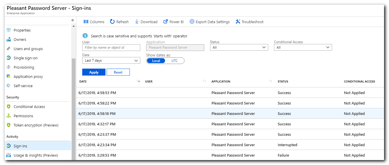 Password Server Sign-In activity