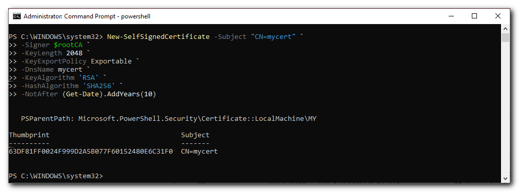 cmd create self signed certificate