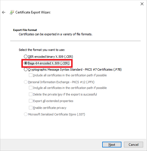 export cert to cer file