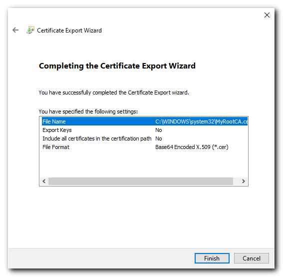 export root CA finish