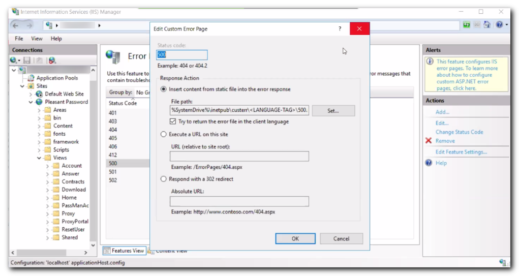 IIS edit custom error