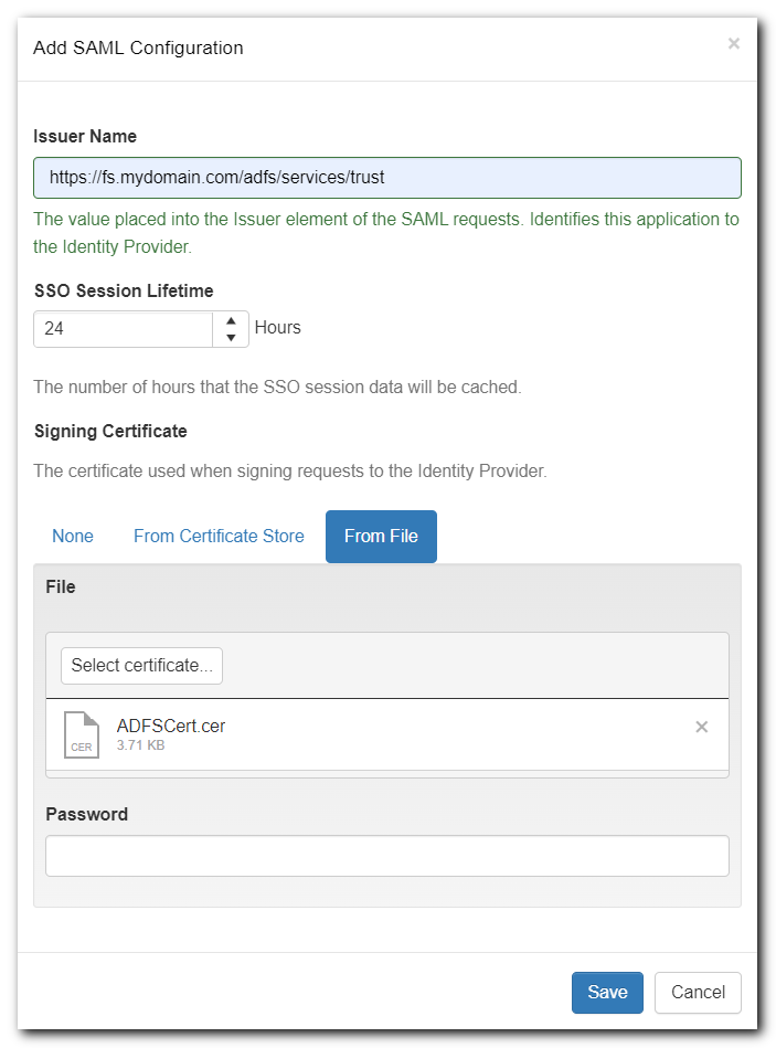 Edit SAML SSO Configuration